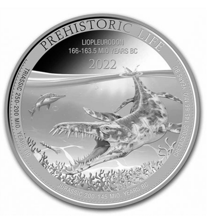 Prehistoric Life LIOPLEURODON Dinosaur 2022 Congo 1 oz .999 silver BU ...